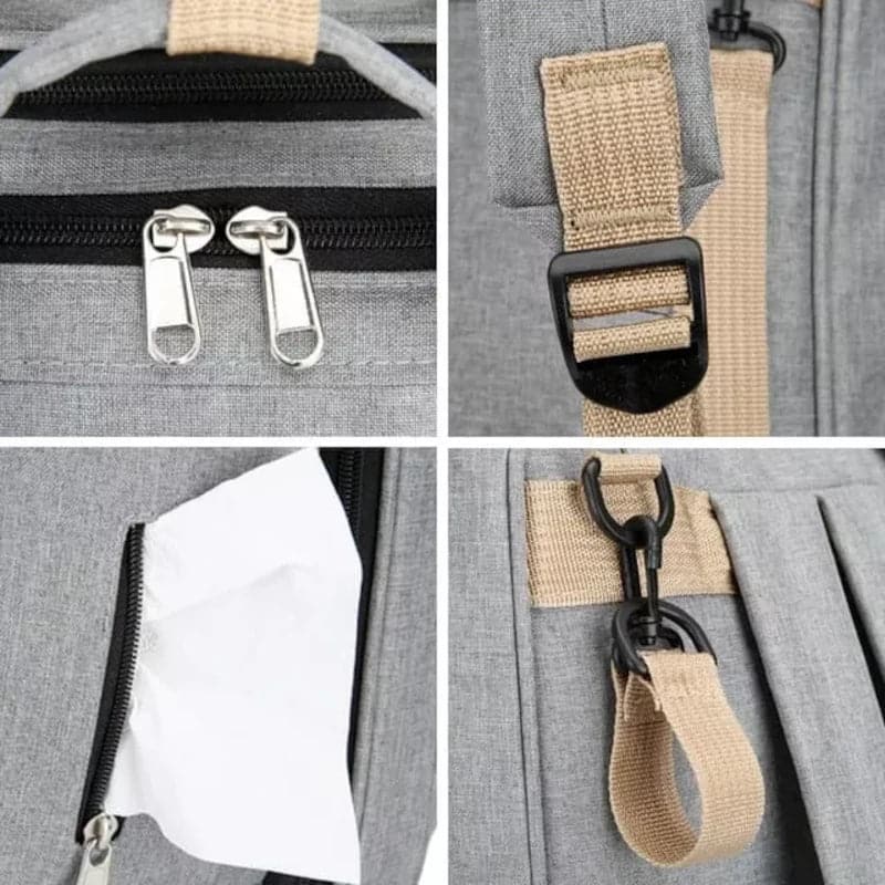 Bolso pañalera multiusos plegable con cuna cambiador de bebe