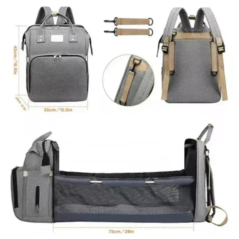 Bolso pañalera multiusos plegable con cuna cambiador de bebe