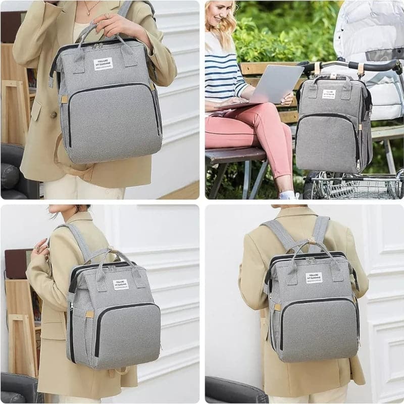 Bolso pañalera multiusos plegable con cuna cambiador de bebe