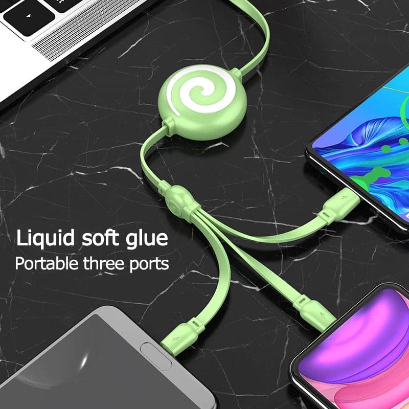 Cable Retráctil 3 en 1 USB, Tipo C y iPhone